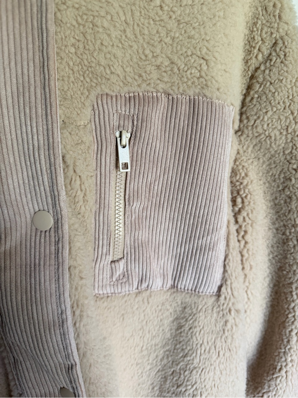 Love Tree Beige Teddy Sherpa Jacket with Corduroy Trim - Picture 3 of 10